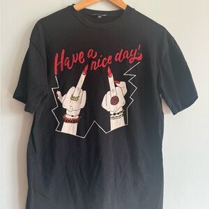 Graphic 'Have a Nice Day' Black Tee with Red Accents